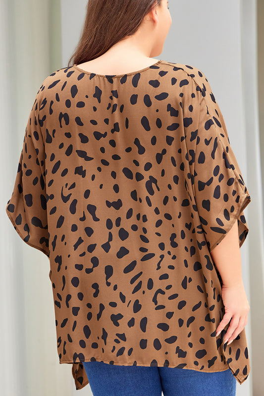 Plus Size Animal Print Handkerchief Hem Blouse free shipping -Oh Em Gee Boutique