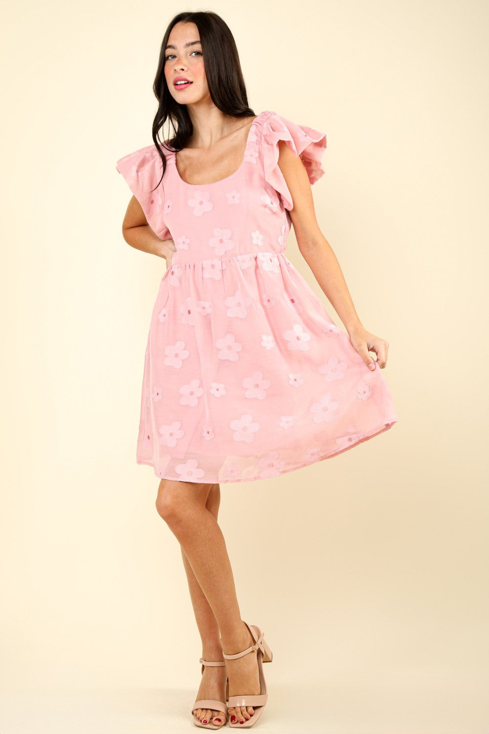 VERY J Flower Embroidered Organza Mini Dress free shipping  -Oh Em Gee Boutique