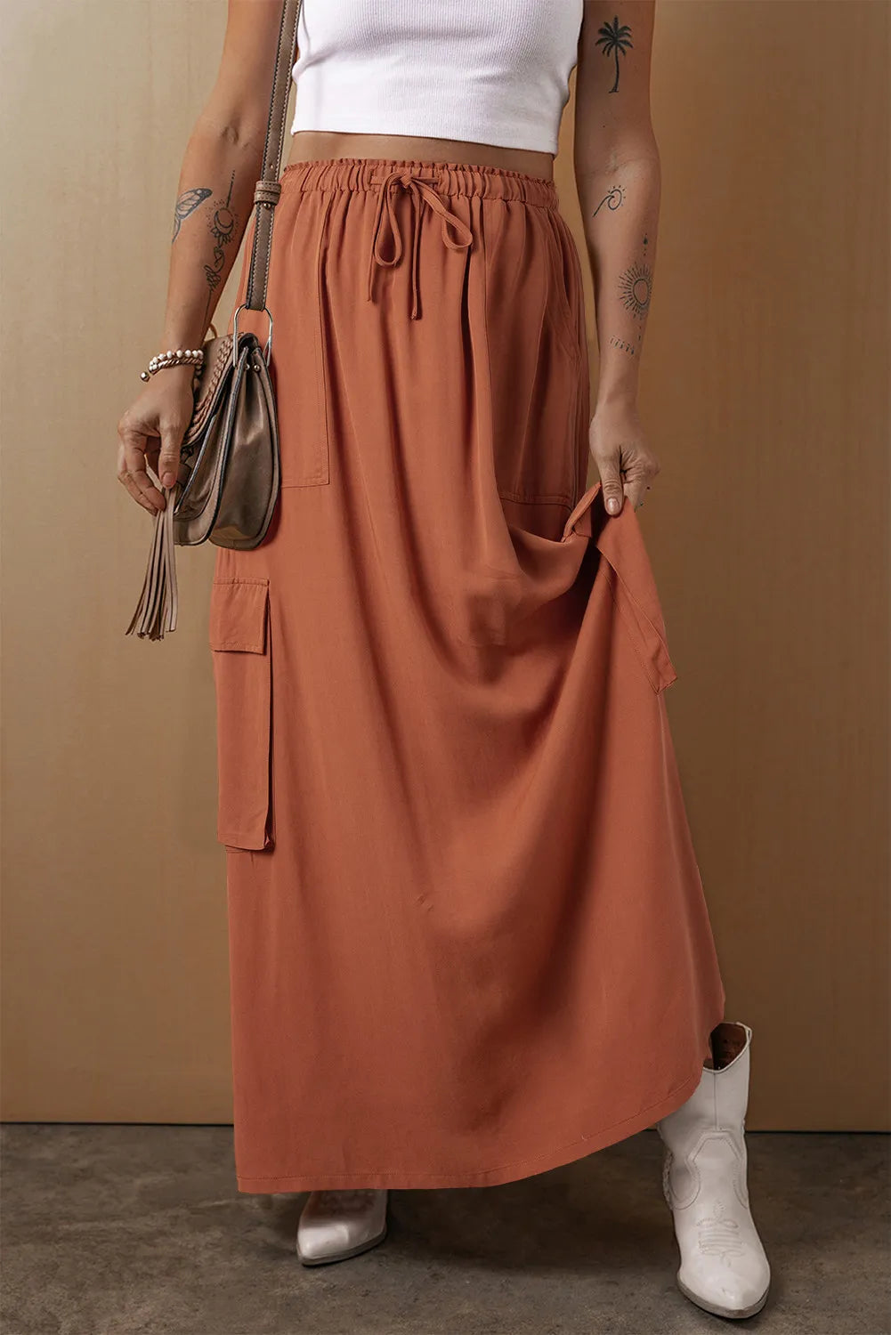 Drawstring Maxi Skirt with Pockets free shipping -Oh Em Gee Boutique