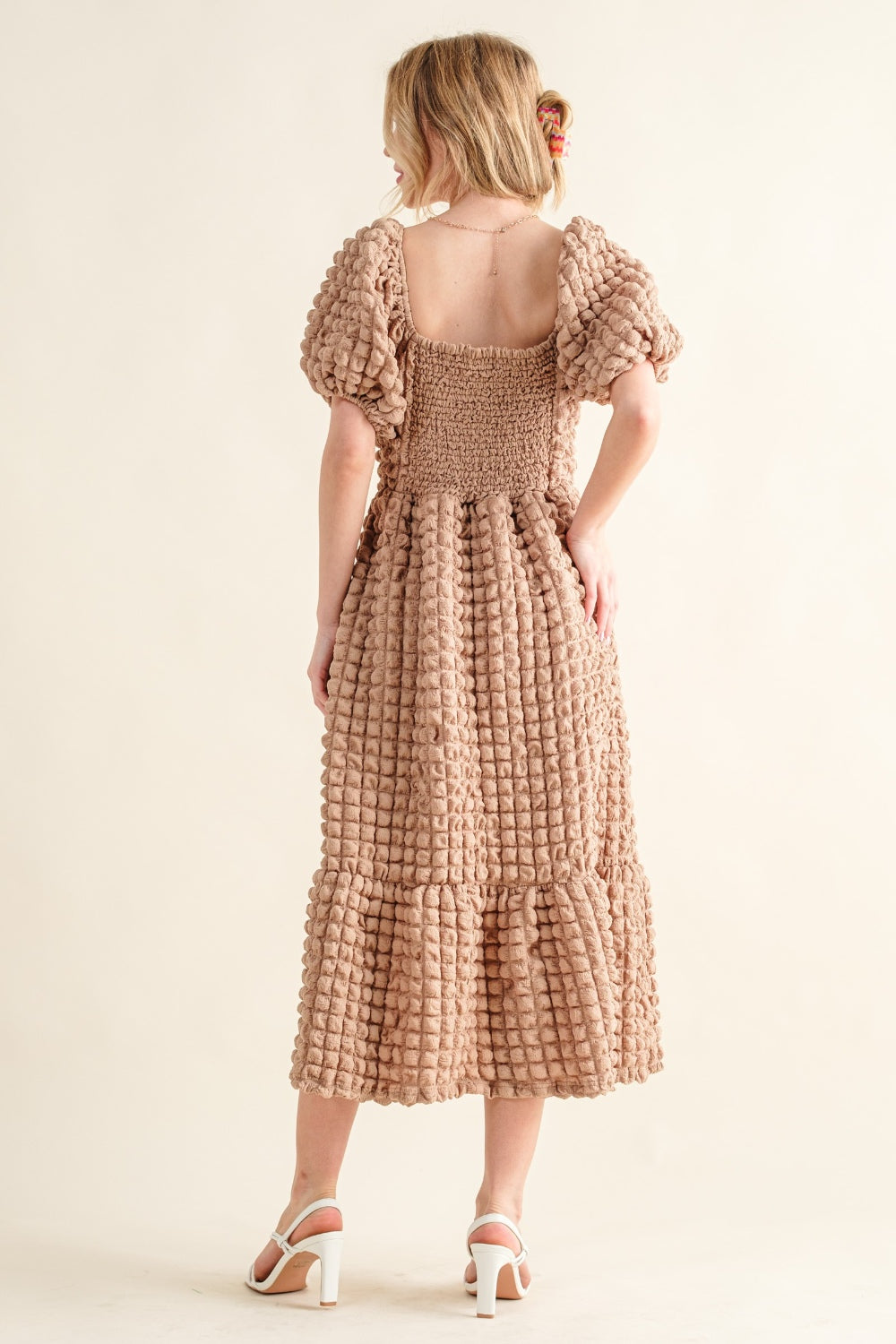 And The Why Full Size Square Neck Puff Sleeve Dress free shipping -Oh Em Gee Boutique