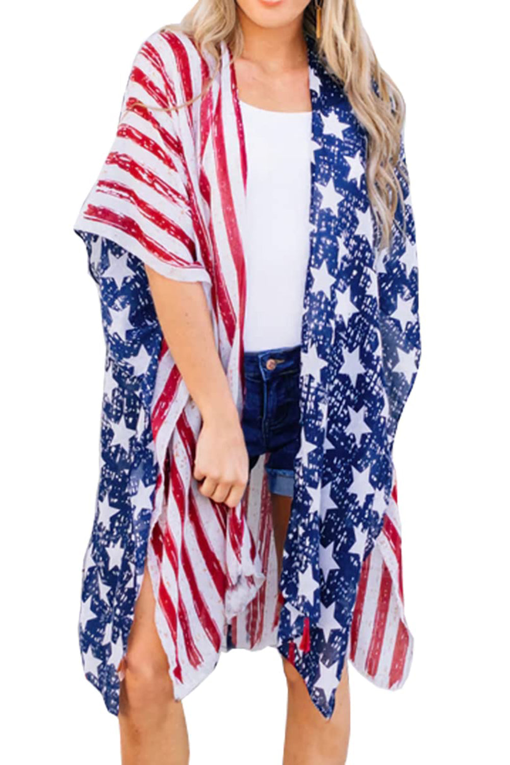 Full Size Star & Stripes Open Front Cover Up free shipping -Oh Em Gee Boutique