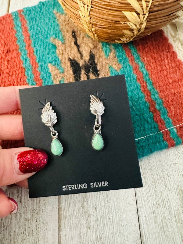 Navajo Turquoise & Sterling Silver Feather Earrings free shipping -Oh Em Gee Boutique