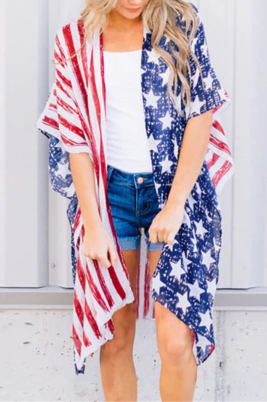 Full Size Star & Stripes Open Front Cover Up free shipping -Oh Em Gee Boutique