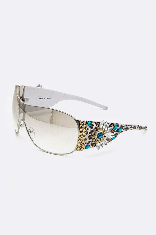 Austrian Crystal Ornate Shield Sunglasses free shipping -Oh Em Gee Boutique