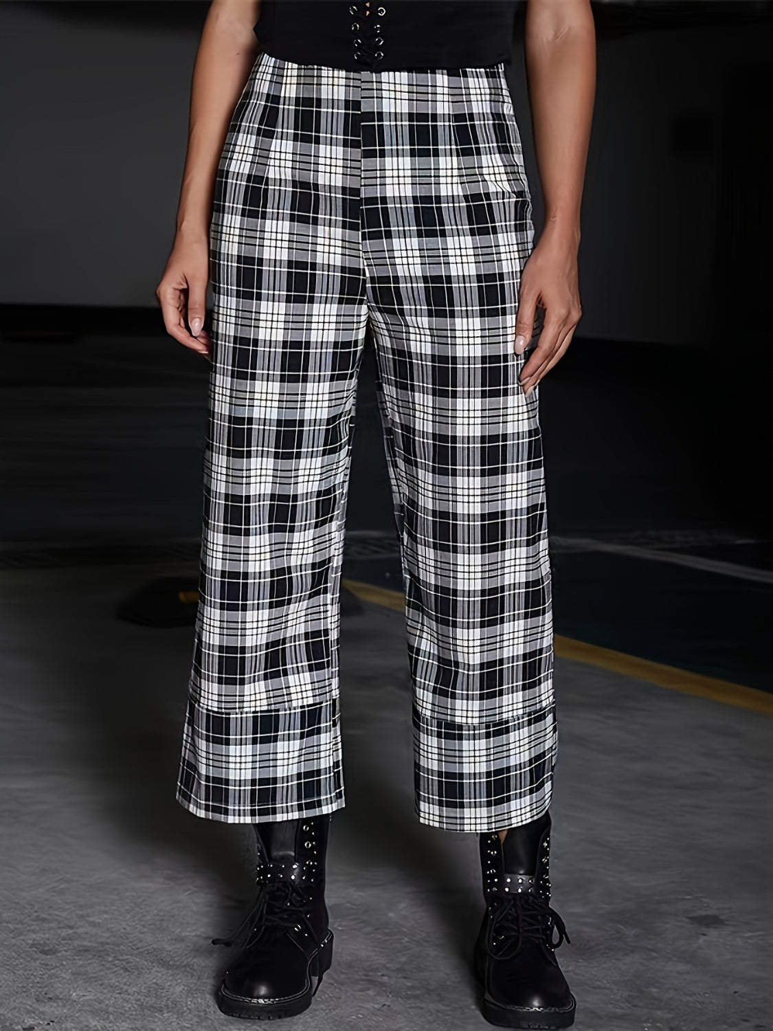 Full Size Plaid High Waist Pants free shipping -Oh Em Gee Boutique