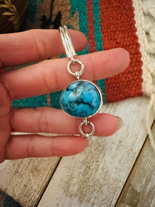 Navajo Turquoise & Sterling Silver Floating Link Bracelet free shipping -Oh Em Gee Boutique