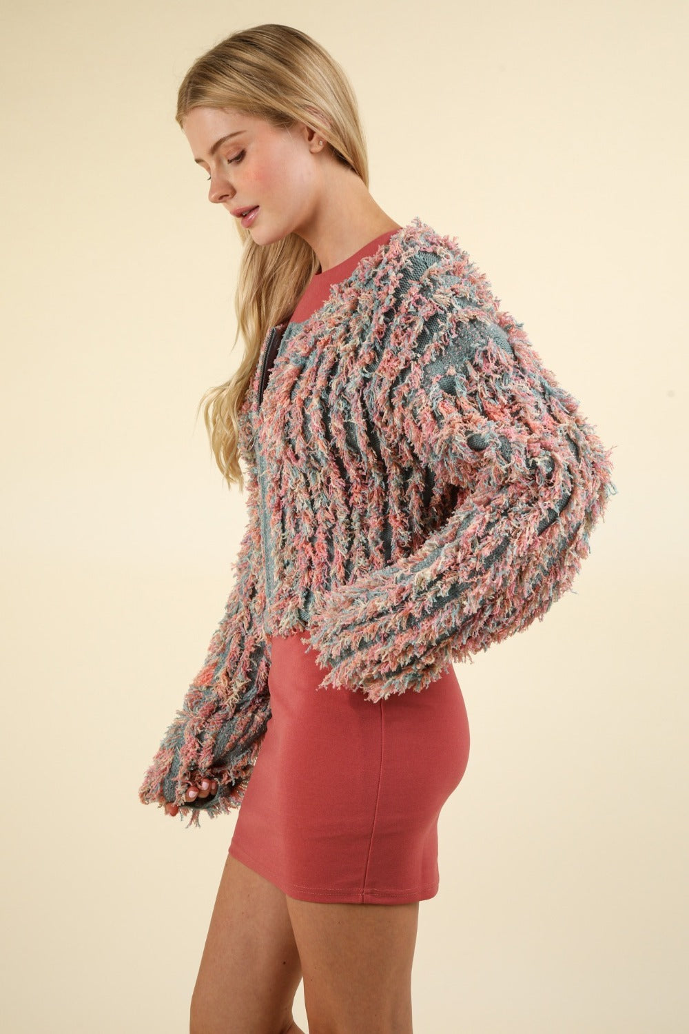 VERY J Shaggy Yarn Knit Zip Up Jacket free shipping -Oh Em Gee Boutique