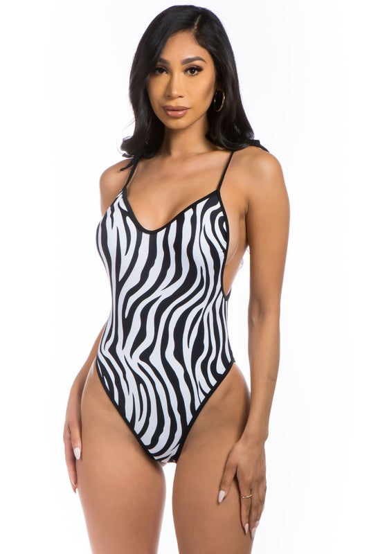 One Piece Zebra Print Bathing Suit free shipping -Oh Em Gee Boutique