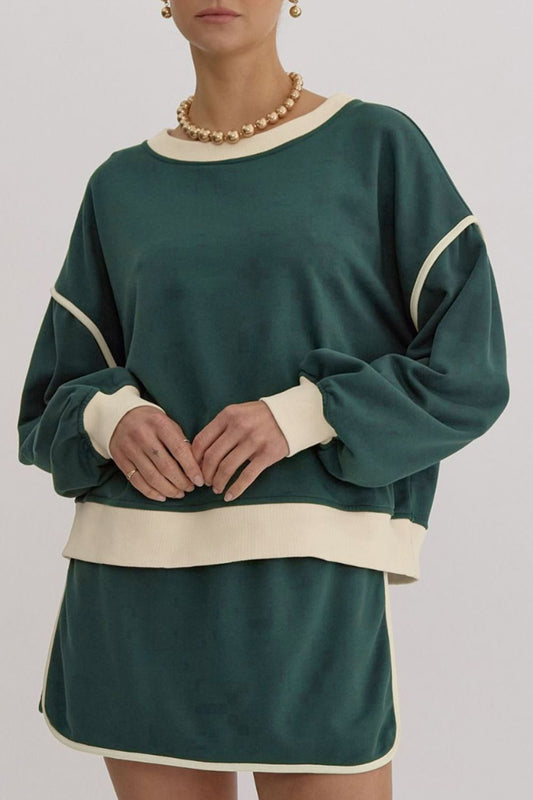 Contrast Trim Round Neck Top and Skort Set free shipping -Oh Em Gee Boutique