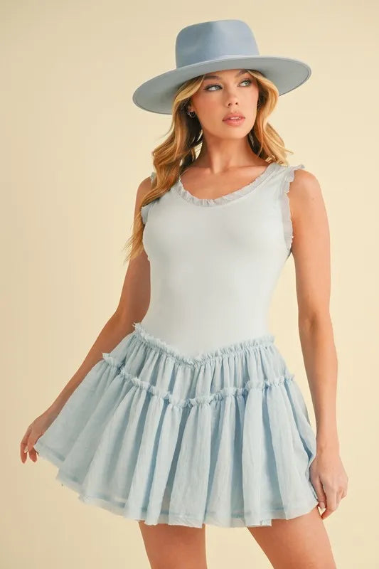 Aemi+Co Frill Sleeveless Drop Waist Mini Dress free shipping -Oh Em Gee Boutique