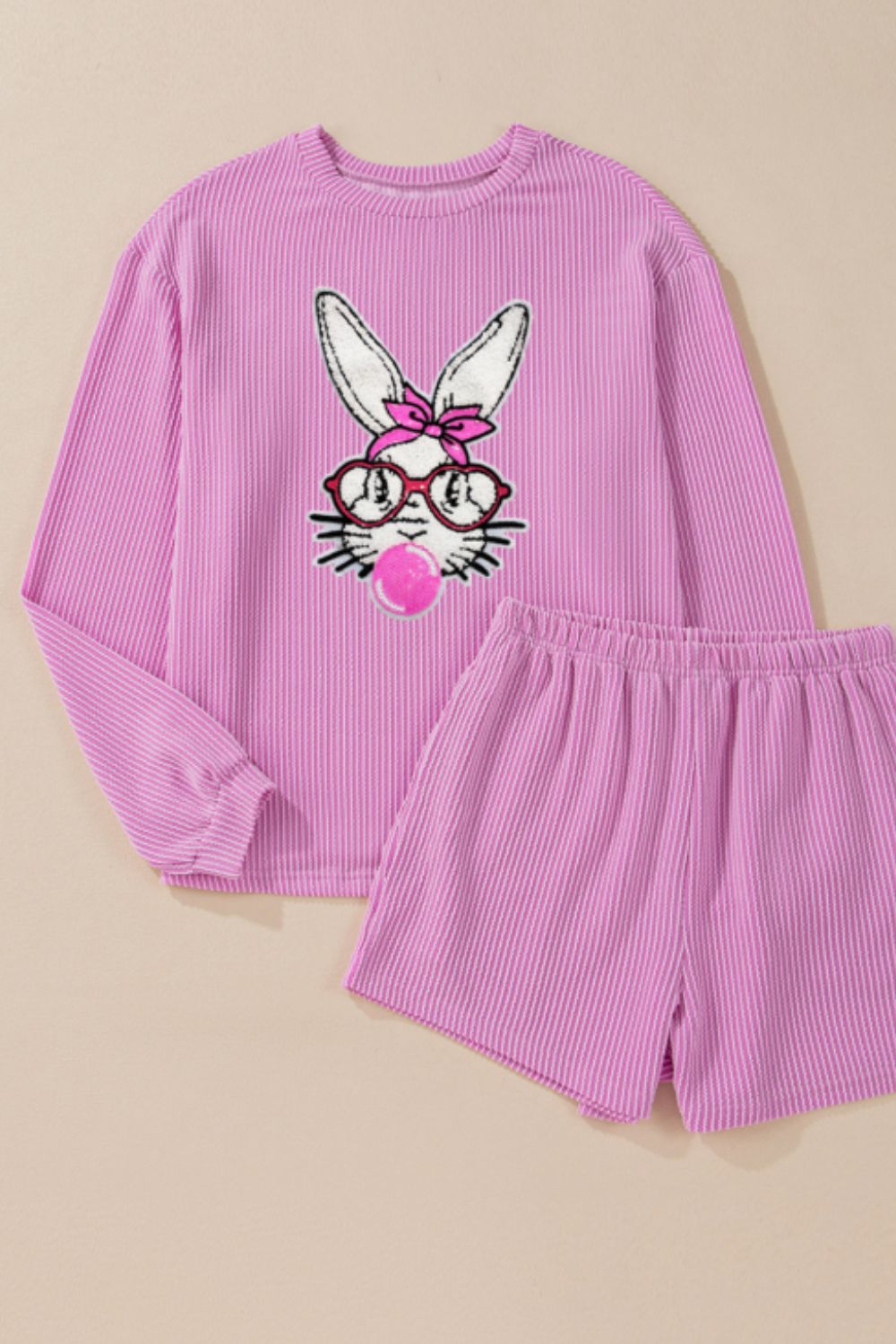 Bubble Gum Rabbit Sequin Corded Rib Top and Shorts Set free shipping -Oh Em Gee Boutique