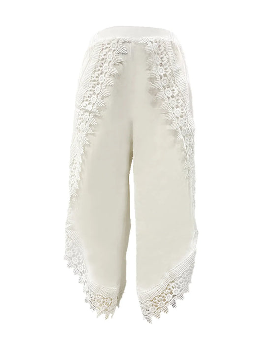 Full Size Lace Detail Wide Leg Pants Plus Size free shipping -Oh Em Gee Boutique