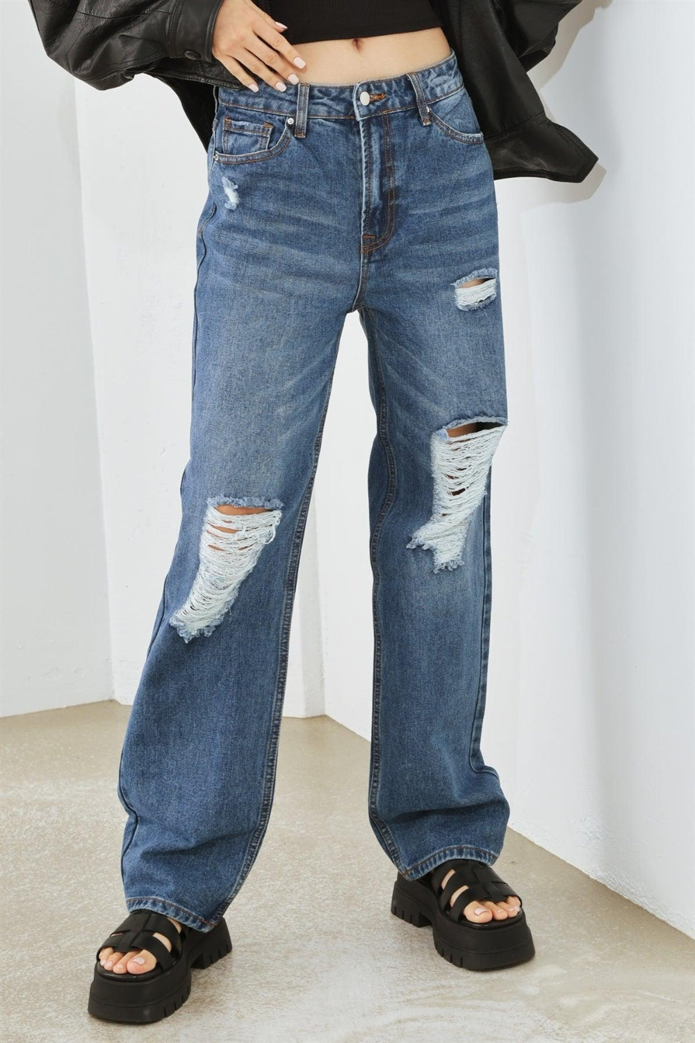 HAMMER COLLECTION Distressed High Waist Jeans free shipping -Oh Em Gee Boutique