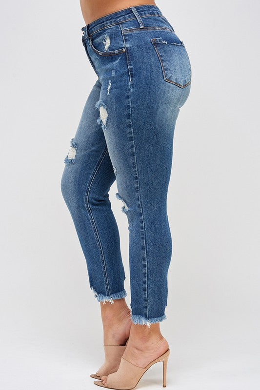 Plus Size High Rise Distressed Ankle Skinny Jeans free shipping -Oh Em Gee Boutique