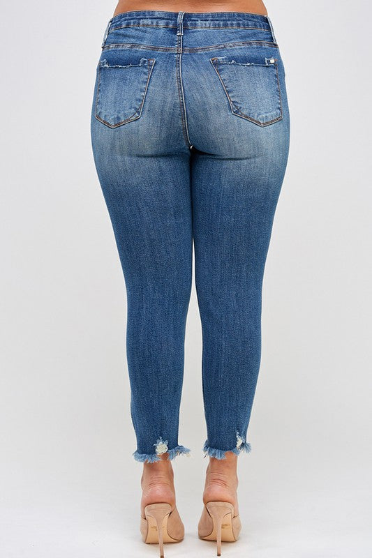 Plus Size High Rise Distressed Ankle Skinny Jeans free shipping -Oh Em Gee Boutique