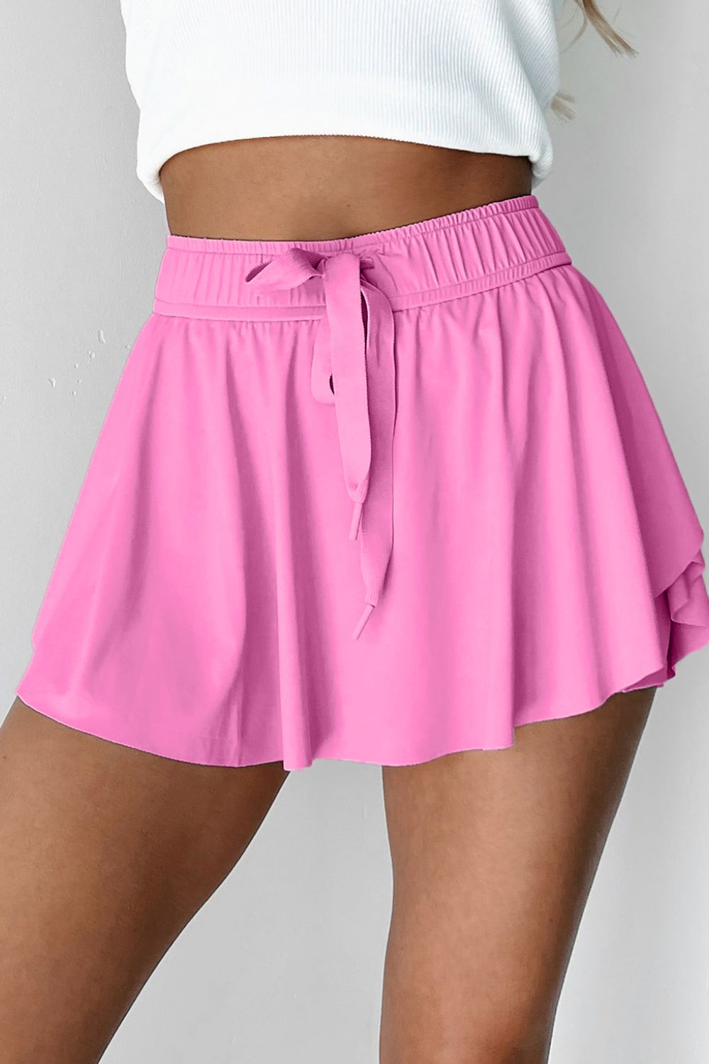 Drawstring High Waist Lined Active Skorts free shipping -Oh Em Gee Boutique