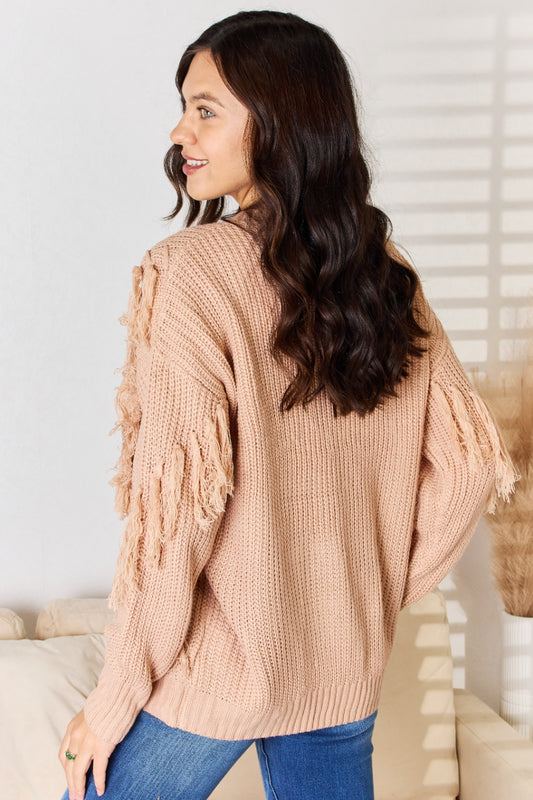 And The Why Tassel Detail Long Sleeve Sweater free shipping -Oh Em Gee Boutique
