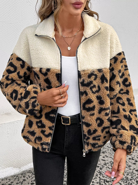 Leopard Zip Up Fleece Jacket free shipping -Oh Em Gee Boutique