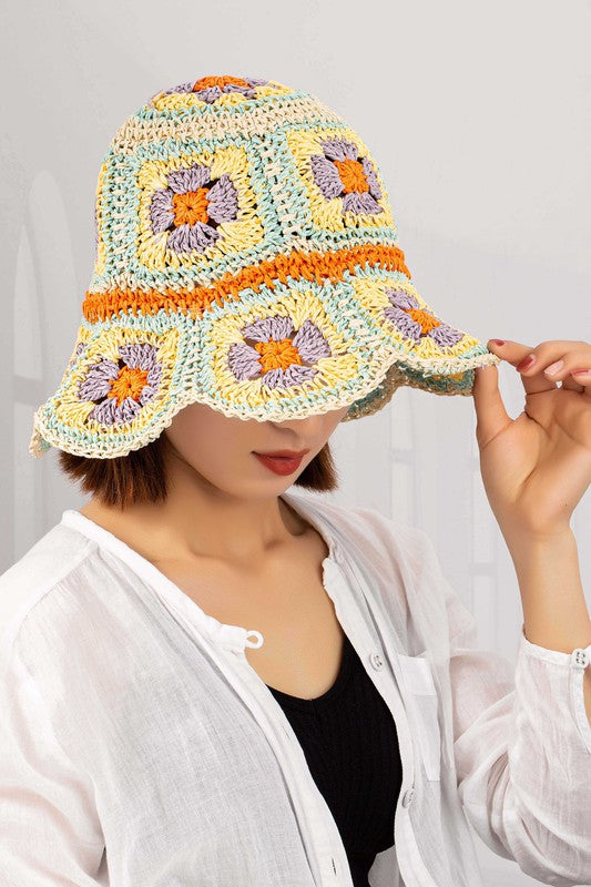 Crochet Granny Square Bucket Hat free shipping -Oh Em Gee Boutique