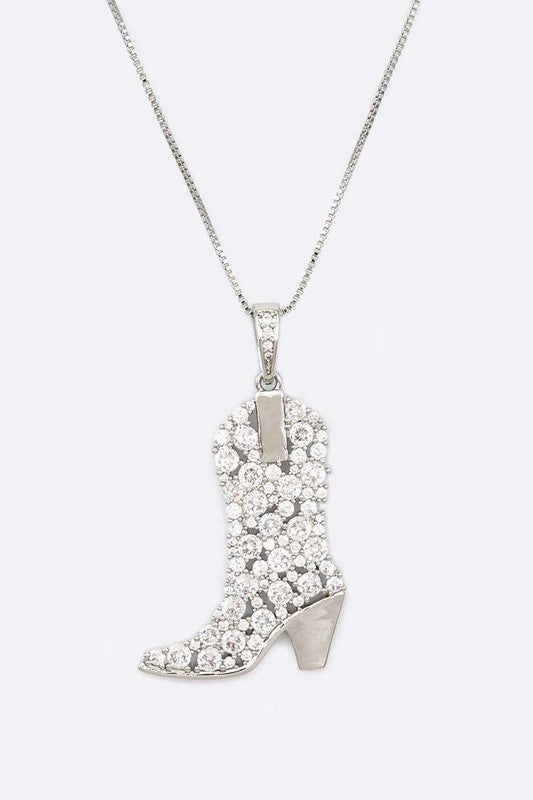 Cubic Zirconia Cowboy Boot Pendant Necklace free shipping -Oh Em Gee Boutique