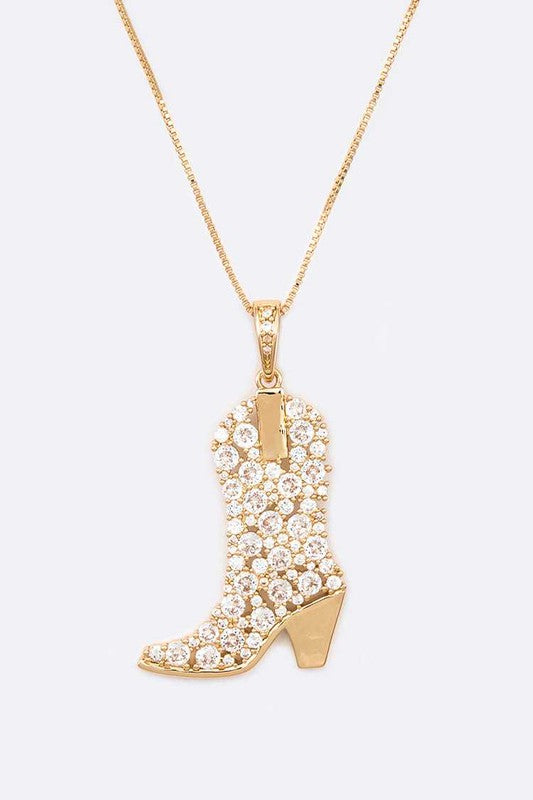 Cubic Zirconia Cowboy Boot Pendant Necklace free shipping -Oh Em Gee Boutique