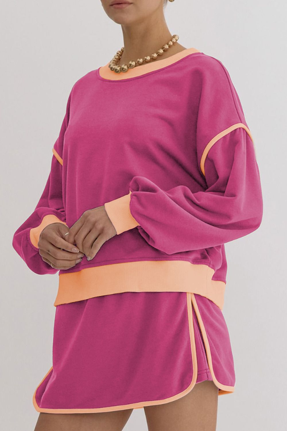 Contrast Trim Round Neck Top and Skort Set free shipping -Oh Em Gee Boutique