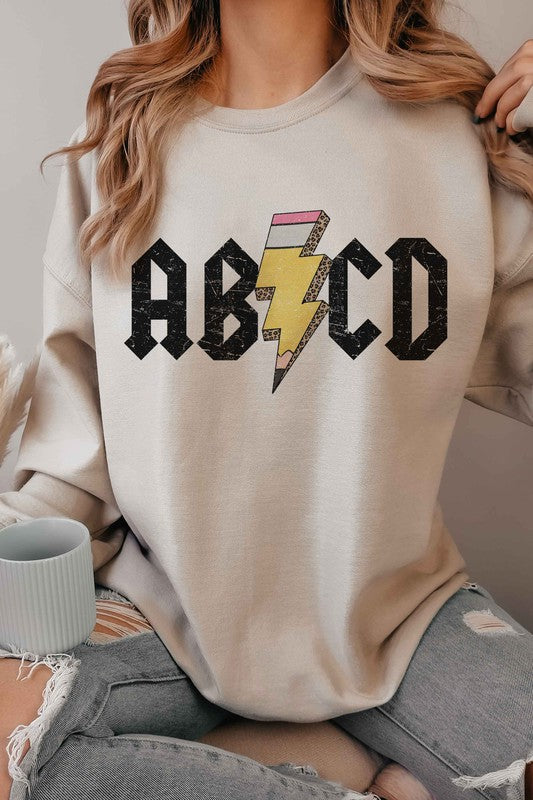 Plus Size School Teacher Rock Graphic Sweatshirt, ABCD free shipping -Oh Em Gee Boutique