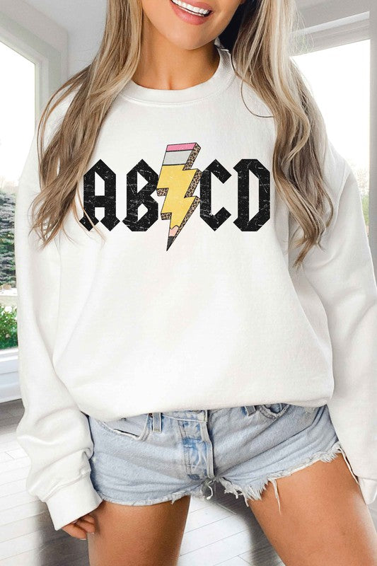 Plus Size School Teacher Rock Graphic Sweatshirt, ABCD free shipping -Oh Em Gee Boutique