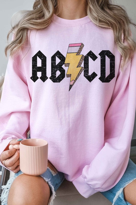 Plus Size School Teacher Rock Graphic Sweatshirt, ABCD free shipping -Oh Em Gee Boutique