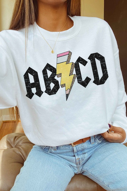 Plus Size School Teacher Rock Graphic Sweatshirt, ABCD free shipping -Oh Em Gee Boutique