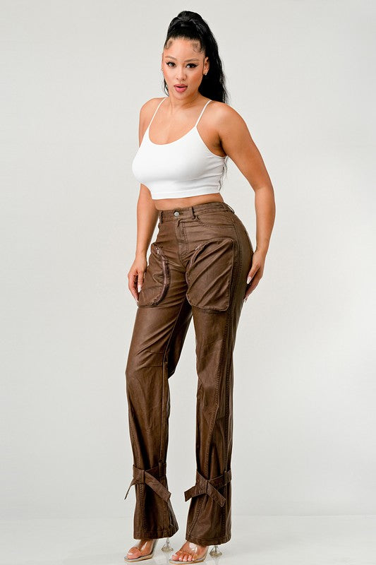 Athina PU Brown Cargo Pants free shipping -Oh Em Gee Boutique