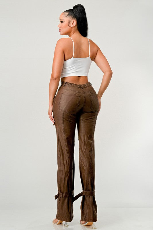Athina PU Brown Cargo Pants free shipping -Oh Em Gee Boutique