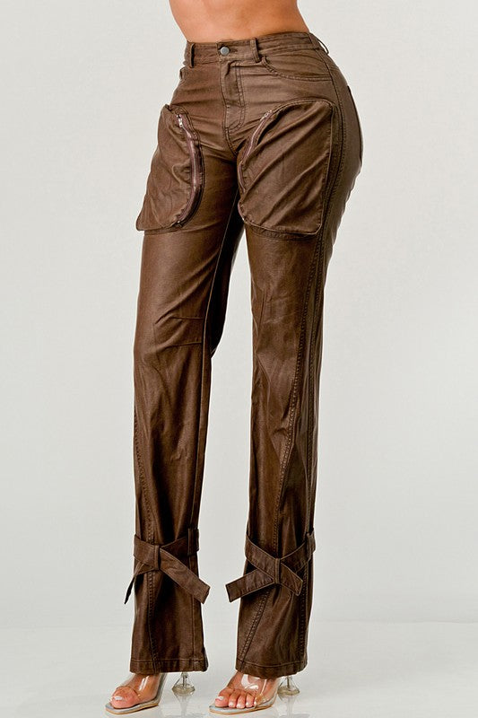 Athina PU Brown Cargo Pants free shipping -Oh Em Gee Boutique