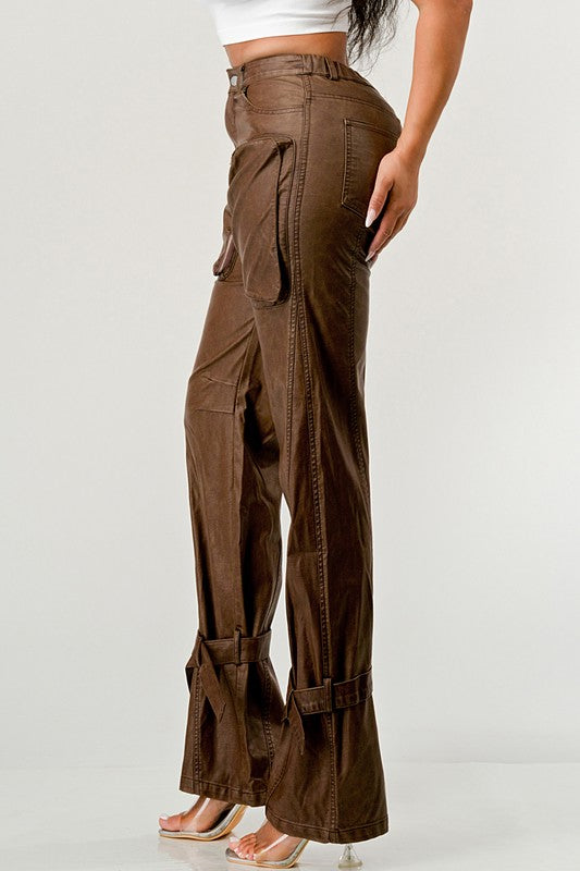 Athina PU Brown Cargo Pants free shipping -Oh Em Gee Boutique