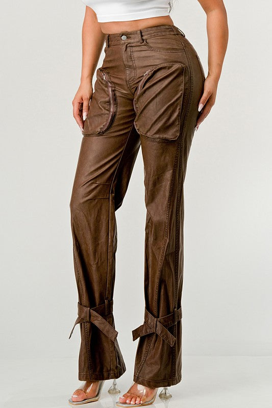 Athina PU Brown Cargo Pants free shipping -Oh Em Gee Boutique