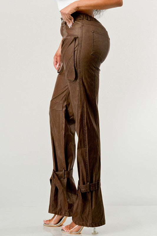 Athina PU Brown Cargo Pants free shipping -Oh Em Gee Boutique