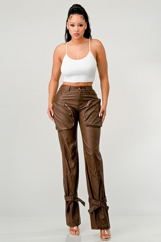 Athina PU Brown Cargo Pants free shipping -Oh Em Gee Boutique