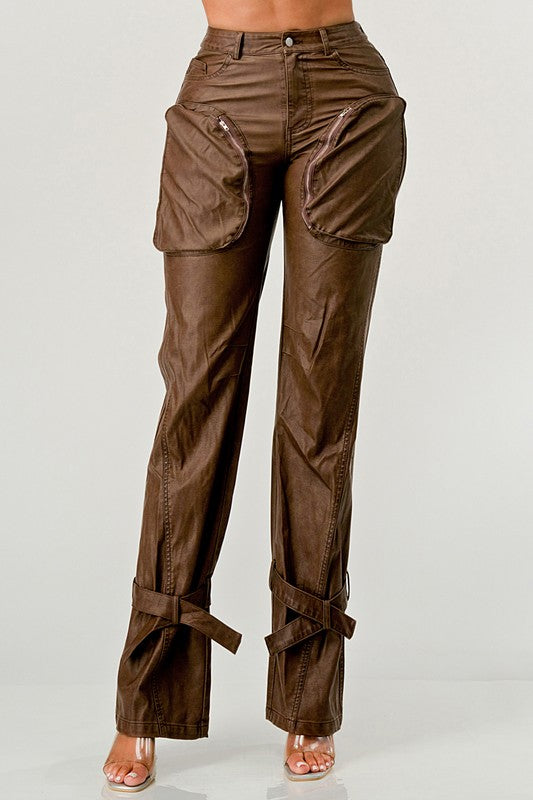 Athina PU Brown Cargo Pants free shipping -Oh Em Gee Boutique