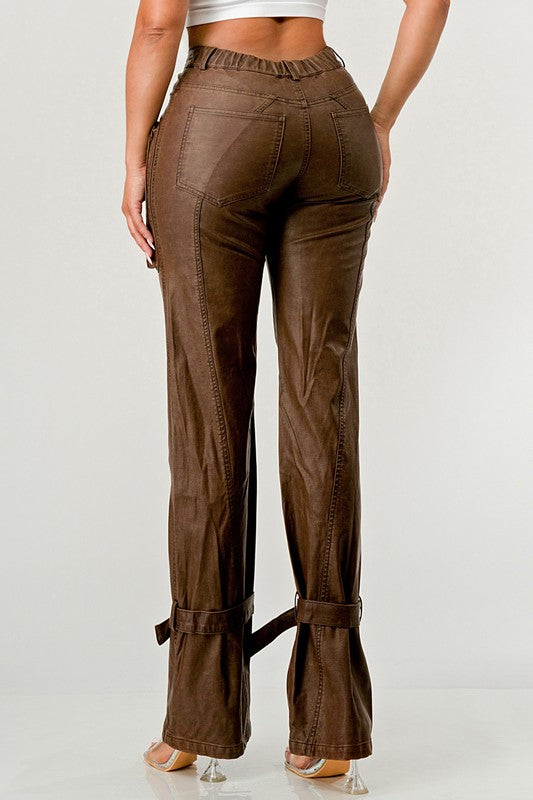 Athina PU Brown Cargo Pants free shipping -Oh Em Gee Boutique