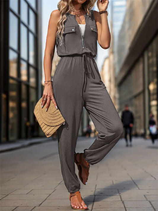 Drawstring Waist Sleeveless Jumpsuit free shipping -Oh Em Gee Boutique