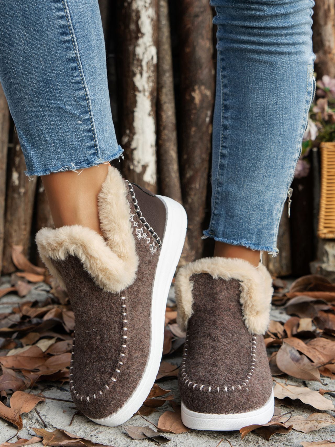 Furry Suede Round Toe Flat Sneakers free shipping -Oh Em Gee Boutique