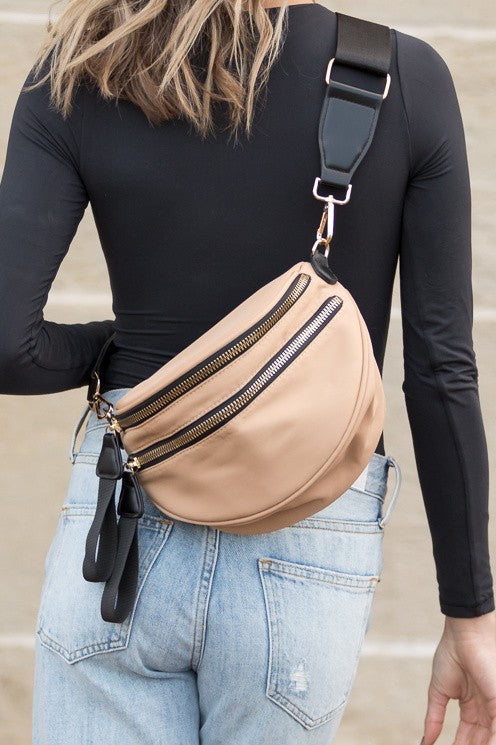 Gia Double Zip Nylon Crescent Sling free shipping -Oh Em Gee Boutique