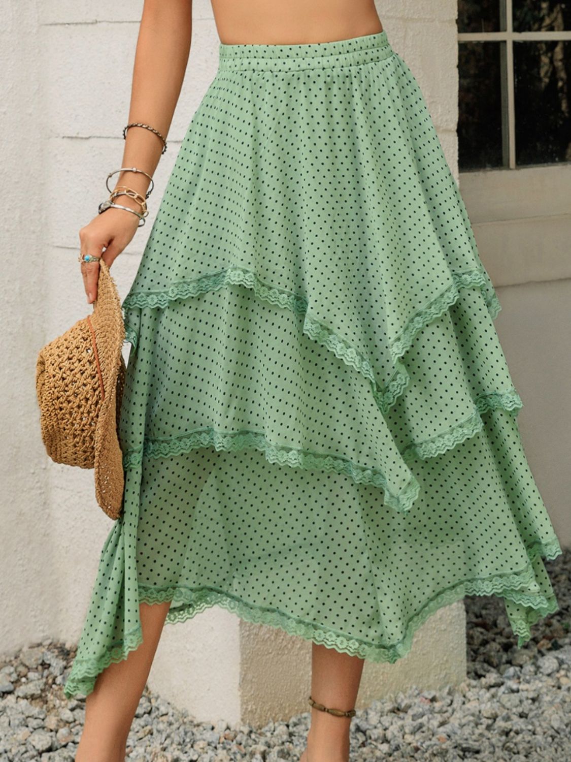 Lace Detail Layered Printed Skirt free shipping -Oh Em Gee Boutique
