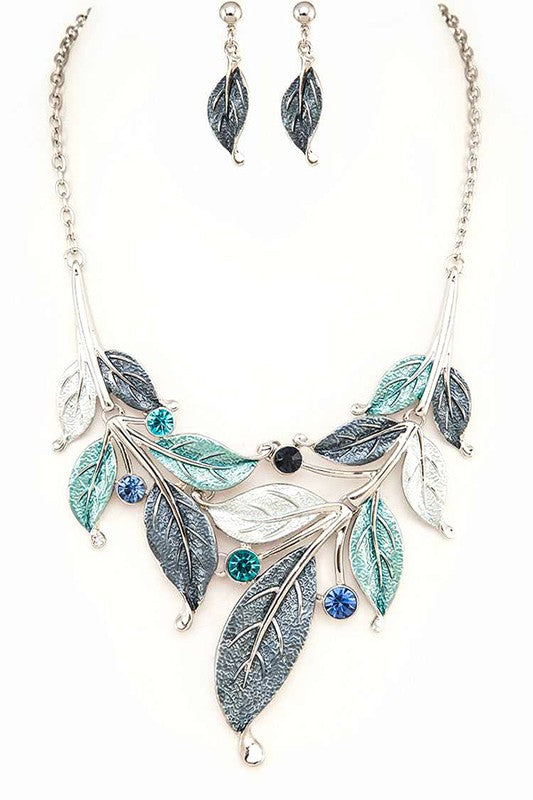 Metal Leaf Statement Necklace Set free shipping -Oh Em Gee Boutique