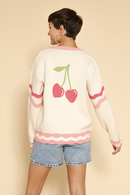 Heart Cherry Varsity Knit Cardigan free shipping -Oh Em Gee Boutique