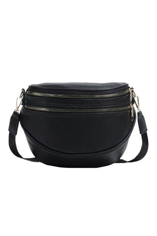 Sabrina Double Zip Leather Crescent Sling free shipping -Oh Em Gee Boutique