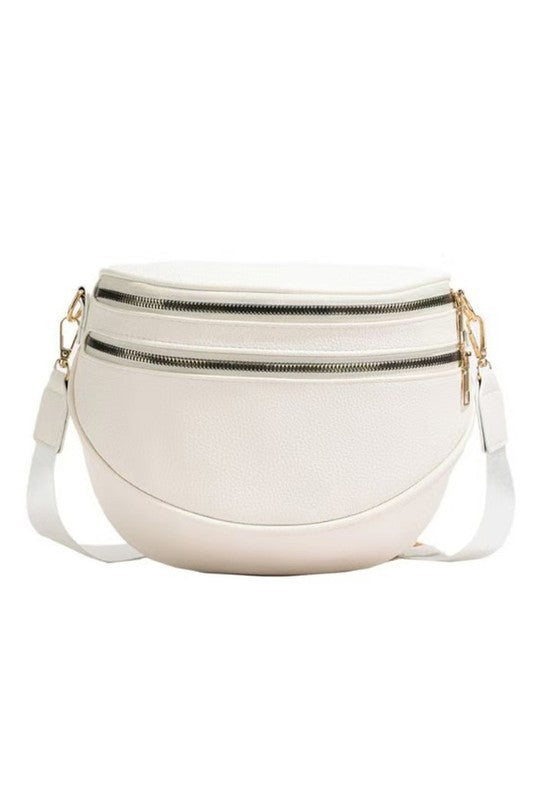 Sabrina Double Zip Leather Crescent Sling free shipping -Oh Em Gee Boutique