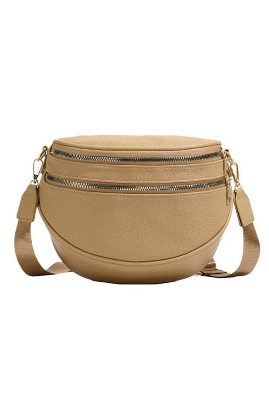 Sabrina Double Zip Leather Crescent Sling free shipping -Oh Em Gee Boutique