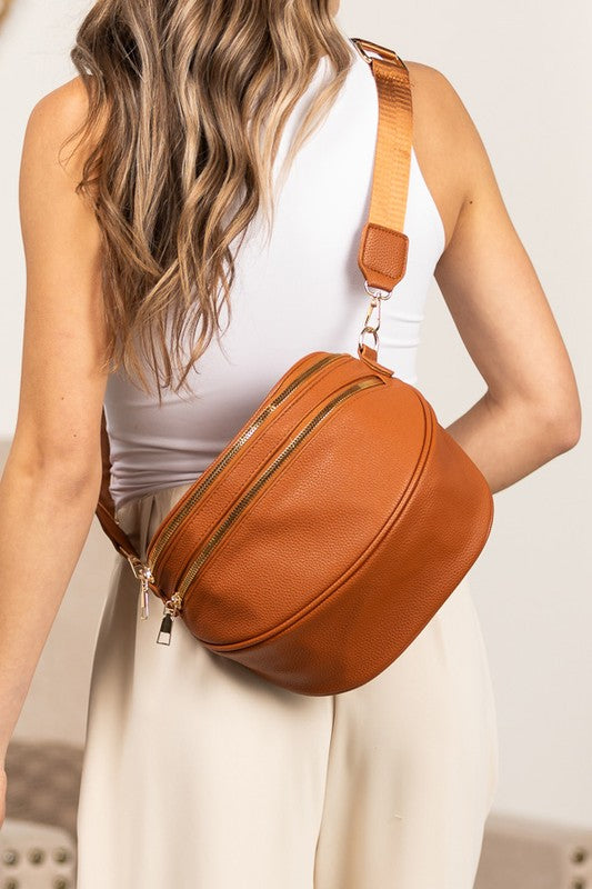 Sabrina Double Zip Leather Crescent Sling free shipping -Oh Em Gee Boutique