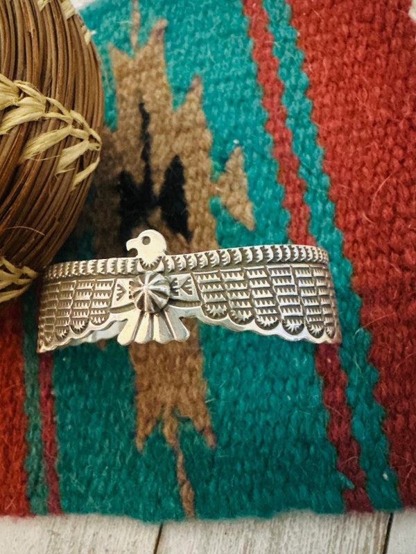 Navajo Hand Stamped Sterling Silver Thunderbird Cuff free shipping -Oh Em Gee Boutique